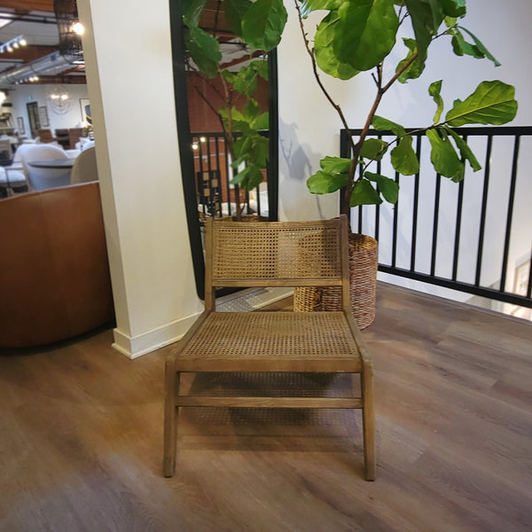 Dovetail Paulino Urban Elm and Natural Woven Rattan Occassional Lounge Chair Finished in a Weathered Dark Brown DOV13165