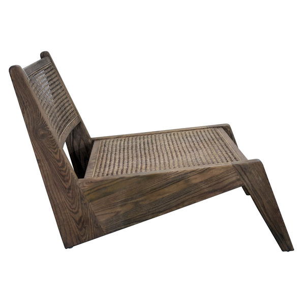 Dovetail Paulino Urban Elm and Natural Woven Rattan Occassional Lounge Chair Finished in a Weathered Dark Brown DOV13165