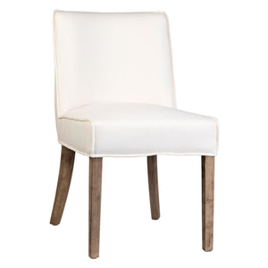 Dovetail Currier White Linen Upholstered Parsons Dining Chair with Wood Legs DOV1535