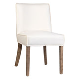 Currier White Linen Upholstered Parsons Dining Chair with Wood Legs