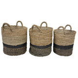 Nala Woven Seagrass Two-Tone Baskets with Black Accent, Set of 3