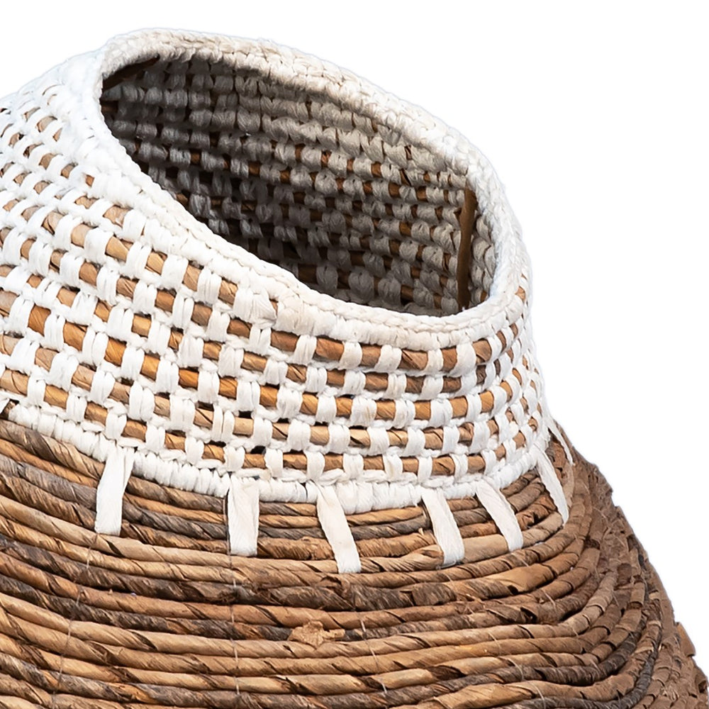 Dovetail Denver Woven Natural Rattan and White Cotton Goard Shaped Basket DOV1593