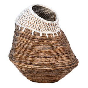 Dovetail Denver Woven Natural Rattan and White Cotton Goard Shaped Basket DOV1593