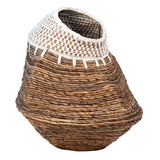 Denver Woven Natural Rattan and White Cotton Goard Shaped Basket