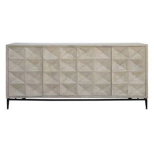 Dovetail Larchmont Reclaimed Mango and Black Iron Hand Carved Modern Sideboard DOV16559