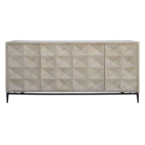 Dovetail Larchmont Reclaimed Mango and Black Iron Hand Carved Modern Sideboard DOV16559