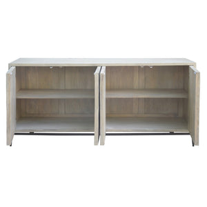 Dovetail Larchmont Reclaimed Mango and Black Iron Hand Carved Modern Sideboard DOV16559