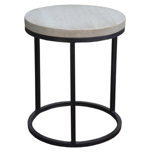 Dovetail Umbre 18" Bleached Reclaimed Mango Wood and Black Iron Round Side Table DOV16566