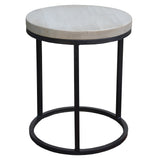 Dovetail Umbre 18" Bleached Reclaimed Mango Wood and Black Iron Round Side Table DOV16566