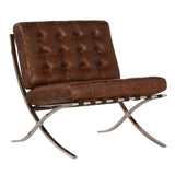VIGAN TOP GRAIN TUFTED LEATHER OCCASIONAL LOUNGE CHAIR IN COGNAC BROWN