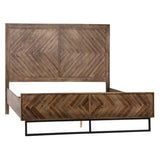 Dovetail Warnock Acacia and Iron Panel Bed with Herringbone Detailing Finished in an Antique Brown Seal DOV18009Q