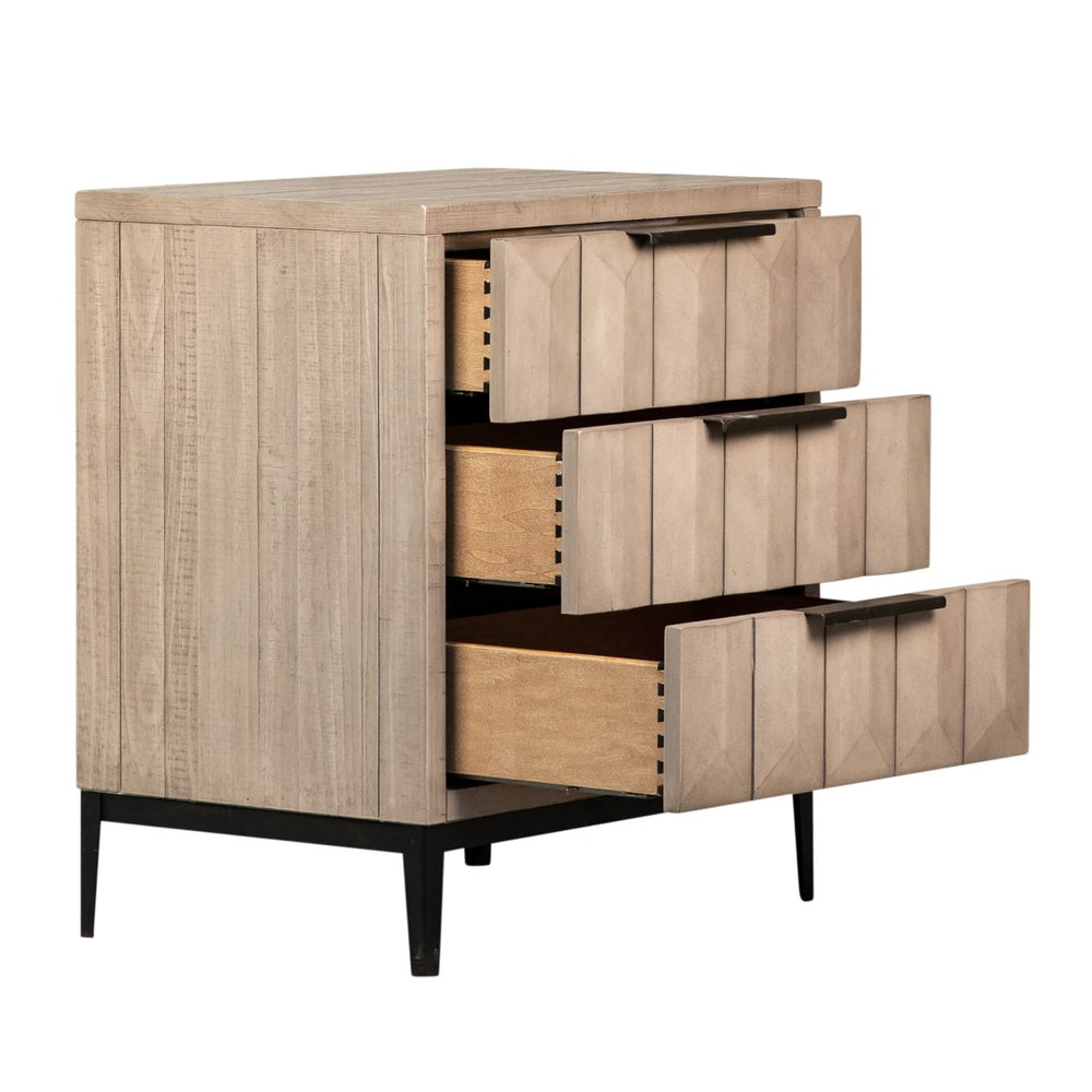Dovetail Emilia Grey Wash Pine Modern 3-Drawer Storage Nightstand DOV18067