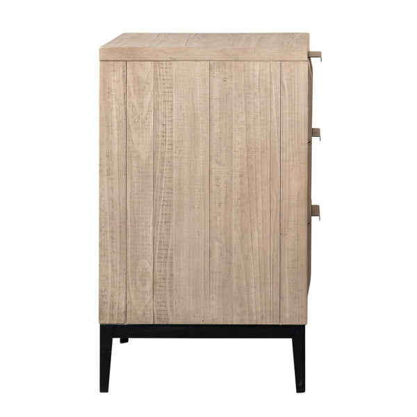 Dovetail Emilia Grey Wash Pine Modern 3-Drawer Storage Nightstand DOV18067
