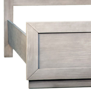 Dovetail Waxman Light Grey Wash Pine Panel Bed with Hand Carved Headboard DOV18085EK