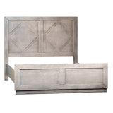 Dovetail Waxman Light Grey Wash Pine Panel Bed with Hand Carved Headboard DOV18085EK