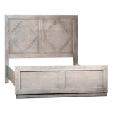 Dovetail Waxman Light Grey Wash Pine Panel Bed with Hand Carved Headboard DOV18085Q