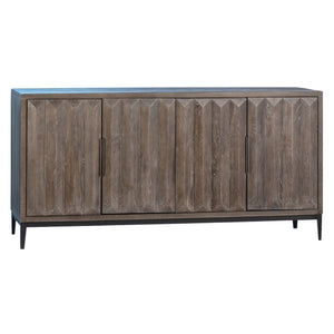 Dovetail Nora 68" Antique Dark Brown Finished Reclaimed Oak 4-Door Sideboard with Matte Black Iron Feet DOV18099