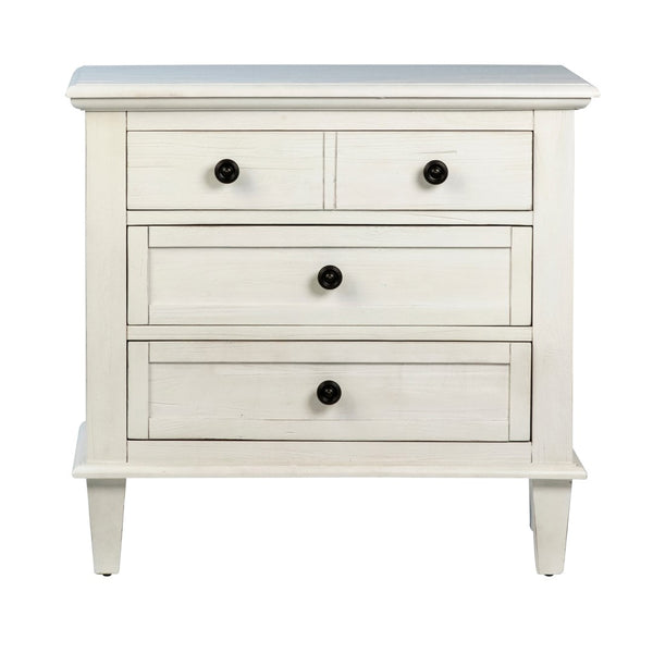 Dovetail Xander Reclaimed Acacia White Wash Coastal 3-Drawer Storage Nightstand with Iron Hardware DOV18127