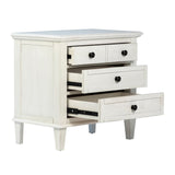 Dovetail Xander Reclaimed Acacia White Wash Coastal 3-Drawer Storage Nightstand with Iron Hardware DOV18127