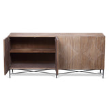 Dovetail Zell 79" Carved Elm Wood Sideboard in Medium Brown with Hand Forged Iron Base DOV18504