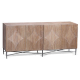 Dovetail Zell 79" Carved Elm Wood Sideboard in Medium Brown with Hand Forged Iron Base DOV18504