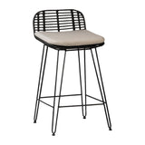Harper Indoor-Outdoor Synthetic Rattan and Iron with Cream Cushion Stool, Set of 2