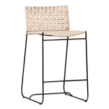 Stinzy Indoor-Outdoor Cream Woven Flat Rope and Iron Dining Counter Stool