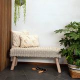 Dovetail Marlie 48" Long Handwoven Natural Wool and Eucalyptus Wood Bench DOV6669