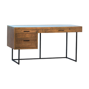 Dovetail Vargas 59" Antique Finish Reclaimed Pine and Iron Storage Desk with Glass Top DOV21030