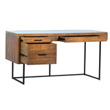 Dovetail Vargas 59" Antique Finish Reclaimed Pine and Iron Storage Desk with Glass Top DOV21030