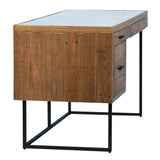 Dovetail Vargas 59" Antique Finish Reclaimed Pine and Iron Storage Desk with Glass Top DOV21030