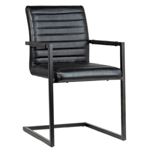 Dovetail Greyson Genuine Full Grain Leather and Steel Modern Dining Arm Chair DOV23000