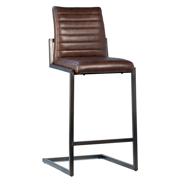 Dovetail Greyson Genuine Full Grain Leather and Steel Modern Stool DOV23002BS