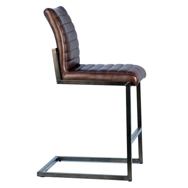 Dovetail Greyson Genuine Full Grain Leather and Steel Modern Stool DOV23002CS