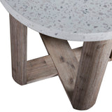 Dovetail Kinsley Indoor-Outdoor White Terrazzo and Acacia 22" Round 4 Leg Crossed Base End Table DOV24017