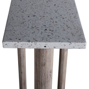 Dovetail Kinsley Indoor-Outdoor White Terrazzo and Acacia 55" Rectangular Trustle Console Table DOV24018