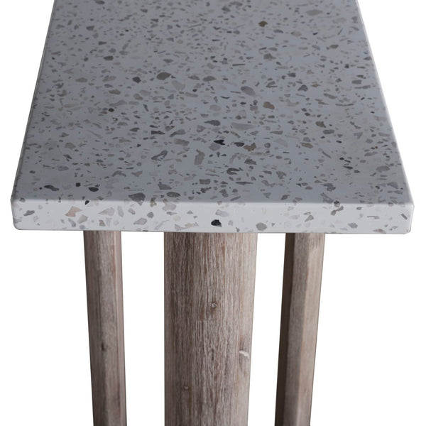 Dovetail Kinsley Indoor-Outdoor White Terrazzo and Acacia 55" Rectangular Trustle Console Table DOV24018