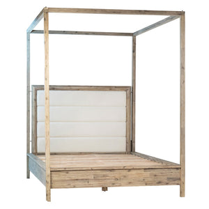 Dovetail Finn Light Wash Acacia Upholstered Headboard Platform Canopy Bed  DOV24050Q