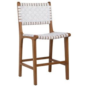 Dovetail Dale Counterstool White Leather Nat Frame DOV25003ACSWH