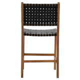 Dovetail Maverick Top Grain Woven Black Leather with Natural Teak Frame Dining Counter Stool DOV25003ACS