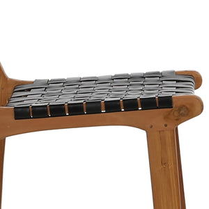 Dovetail Maverick Top Grain Woven Black Leather with Natural Teak Frame Dining Counter Stool DOV25003ACS