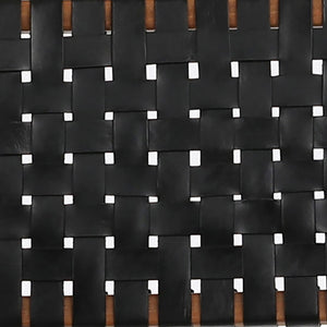 Dovetail Maverick Top Grain Woven Black Leather with Natural Teak Frame Dining Counter Stool DOV25003ACS