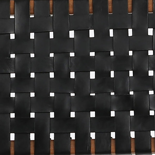 Dovetail Maverick Top Grain Woven Black Leather with Natural Teak Frame Dining Counter Stool DOV25003ACS