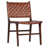 Maverick Top Grain Woven Leather Teak Frame Dining Side Chair