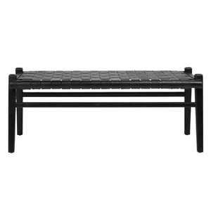 Dovetail Alora 45" Teak and Woven Leather Bench DOV25011BK