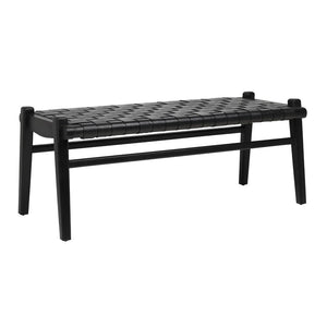 Dovetail Alora 45" Teak and Woven Leather Bench DOV25011BK