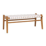 Dovetail Alora 45" Teak and Woven Leather Bench DOV25011WH