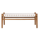 Dovetail Alora 45" Teak and Woven Leather Bench DOV25011WH