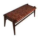 Dovetail Alora 45" Teak and Natural Brown Woven Leather Bench DOV25011