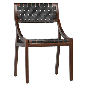 Dovetail Willow Rich Dark Brown Stained Teak and Black Woven Full Grain Leather Chair DOV25013